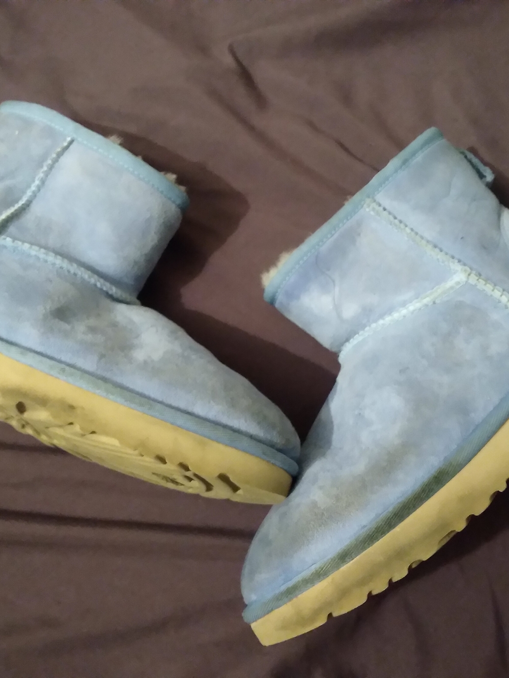 UGG Light Blue Suede Winter Boots with Tan Soles